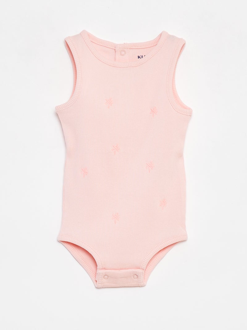 Body sin mangas de canalé con bordado ROSA - Kiabi