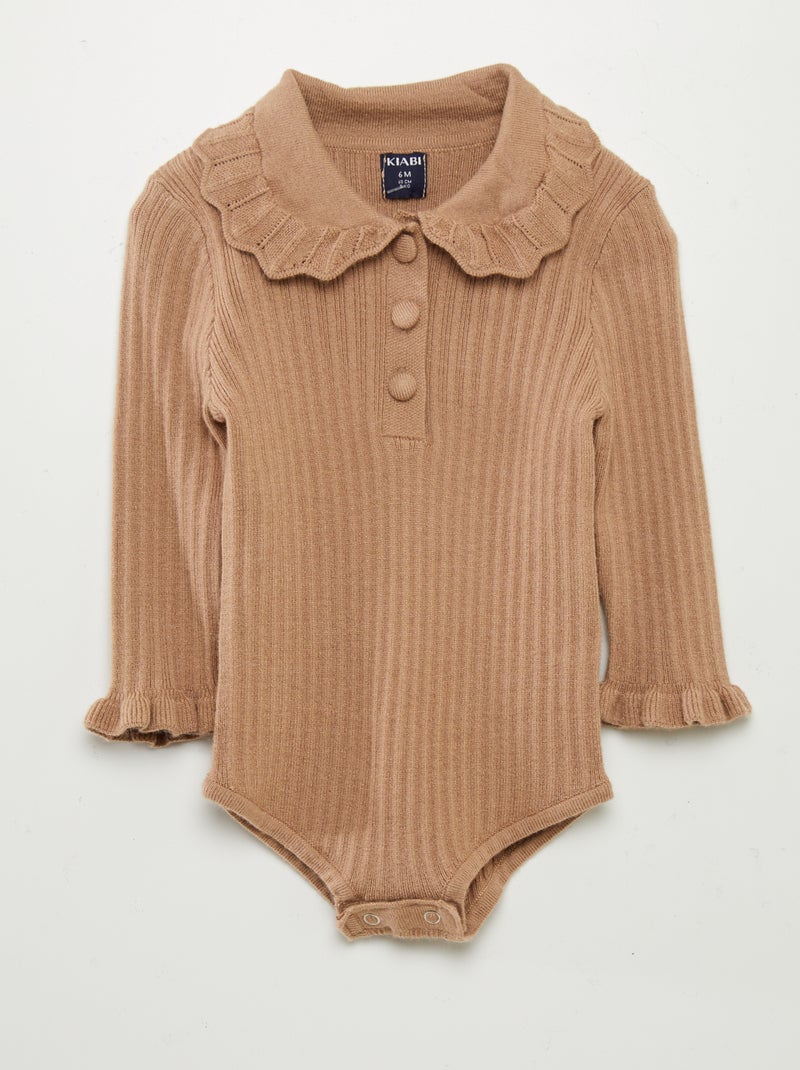 Body tipo jersey con cuello de fantasía MARRON - Kiabi