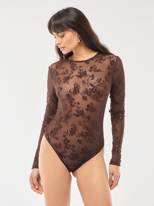 Body transparente con flores de terciopelo - Kiabi