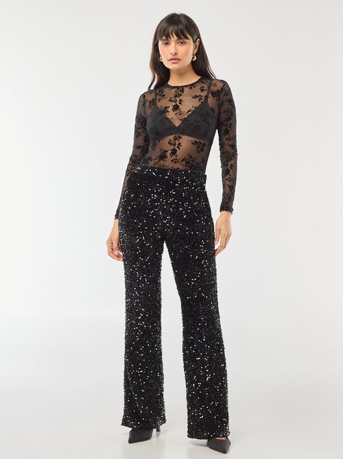 Body transparente con flores de terciopelo - Kiabi