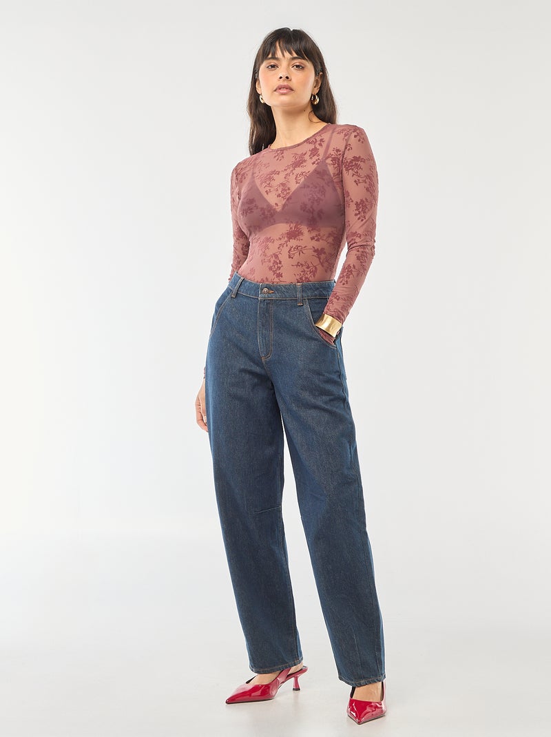 Body transparente con flores de terciopelo Rosa - Kiabi