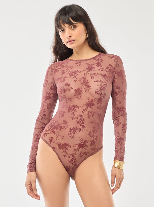 Body transparente con flores de terciopelo - Kiabi
