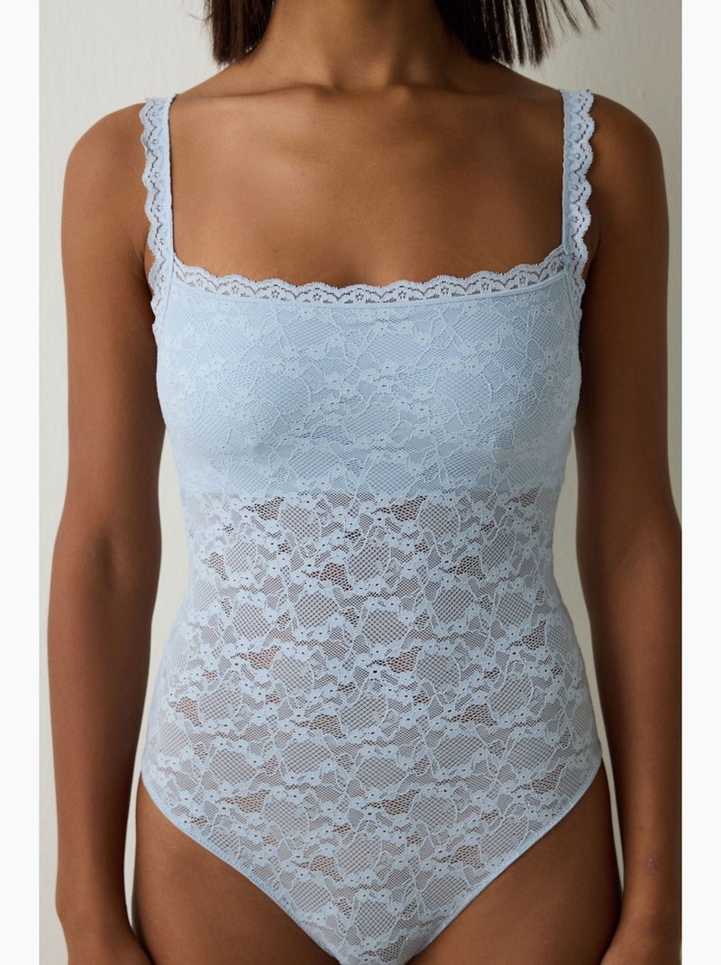 Bodysuit de escote cuadrado, sin aros, con copas extraíbles penti Azul cielo - Kiabi