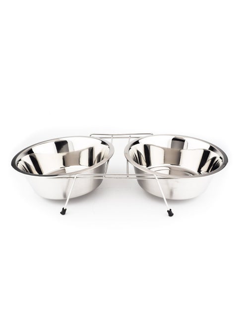 Bol doble de acero inoxidable con soporte - AFIBEL - Kiabi