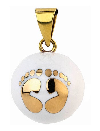 Bola de embarazo, collar blanco con pies dorados - Bola