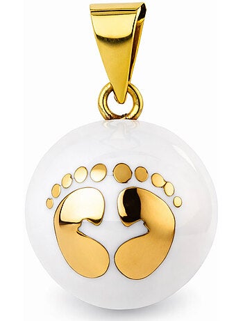 Bola de embarazo, collar blanco con pies dorados | Bola