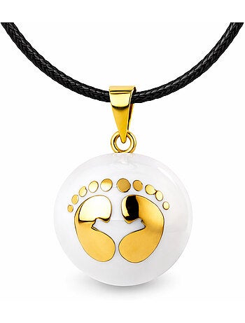 Bola de embarazo, collar blanco con pies dorados | Bola
