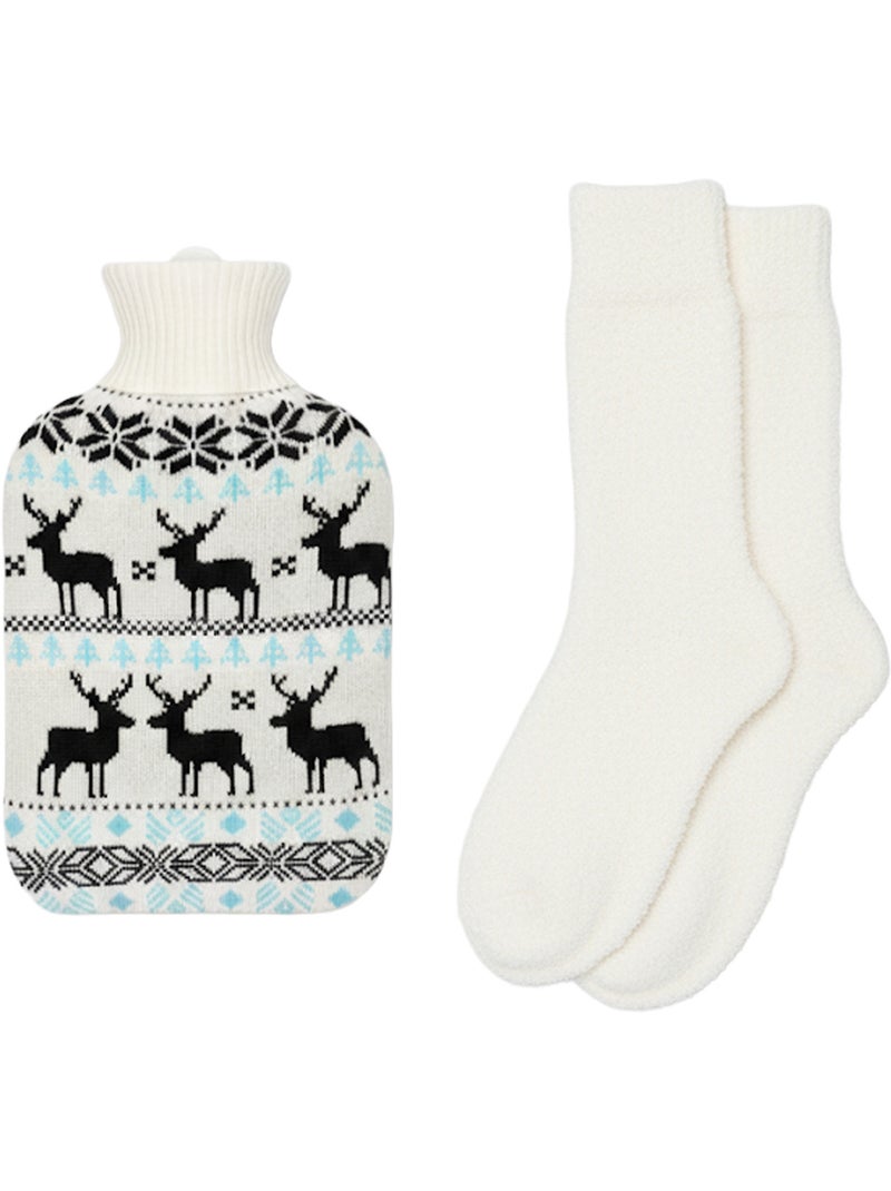 Bolsa de agua caliente con calcetines y funda de punto motivo ciervo Blanco - Kiabi