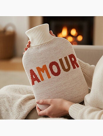 Bolsa de agua caliente con funda de punto Amor