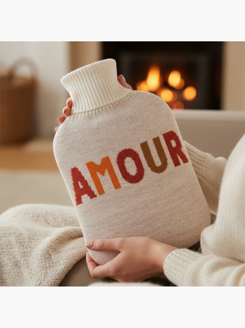 Bolsa de agua caliente con funda de punto Amor Beige - Kiabi