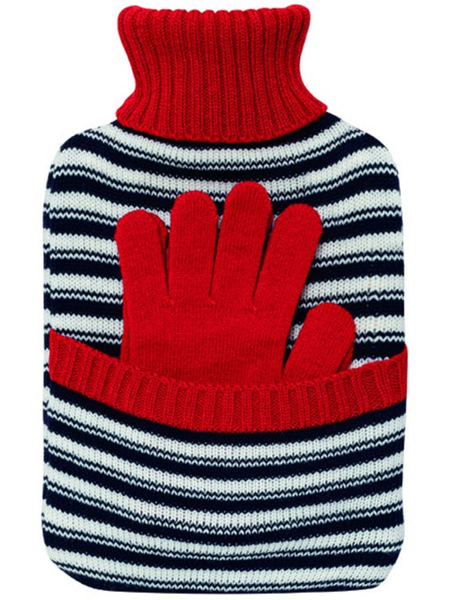 Bolsa de agua caliente con guantes y funda de punto a rayas - Kiabi