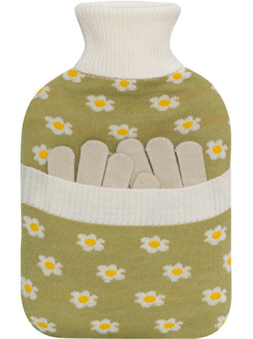 Bolsa de agua caliente con guantes y funda de punto motivo flores - Kiabi