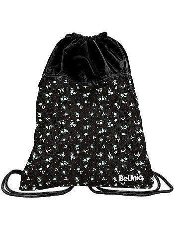 Bolsa de deporte con cordón floral negro cmp – 45 x 34 cm con bolsillo de cremallera
