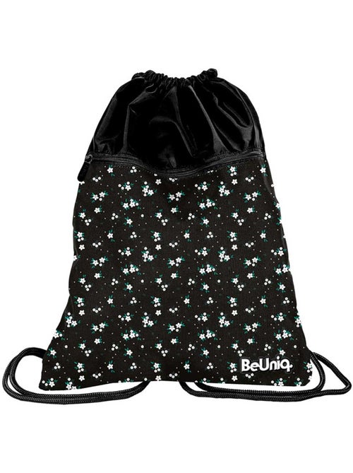 Bolsa de deporte con cordón floral negro cmp – 45 x 34 cm con bolsillo de cremallera - Kiabi