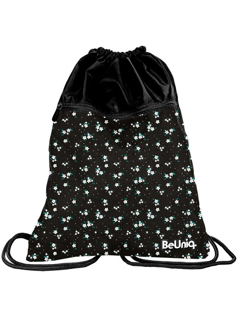 Bolsa de deporte con cordón floral negro cmp – 45 x 34 cm con bolsillo de cremallera Negro Multicolor - Kiabi