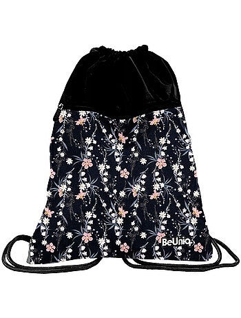 Bolsa de deporte piscina cmp flores 45 cm – cordón negro con bolsillo con cremallera