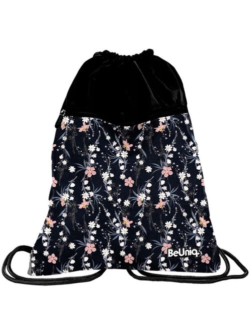 Bolsa de deporte piscina cmp flores 45 cm – cordón negro con bolsillo con cremallera - Kiabi