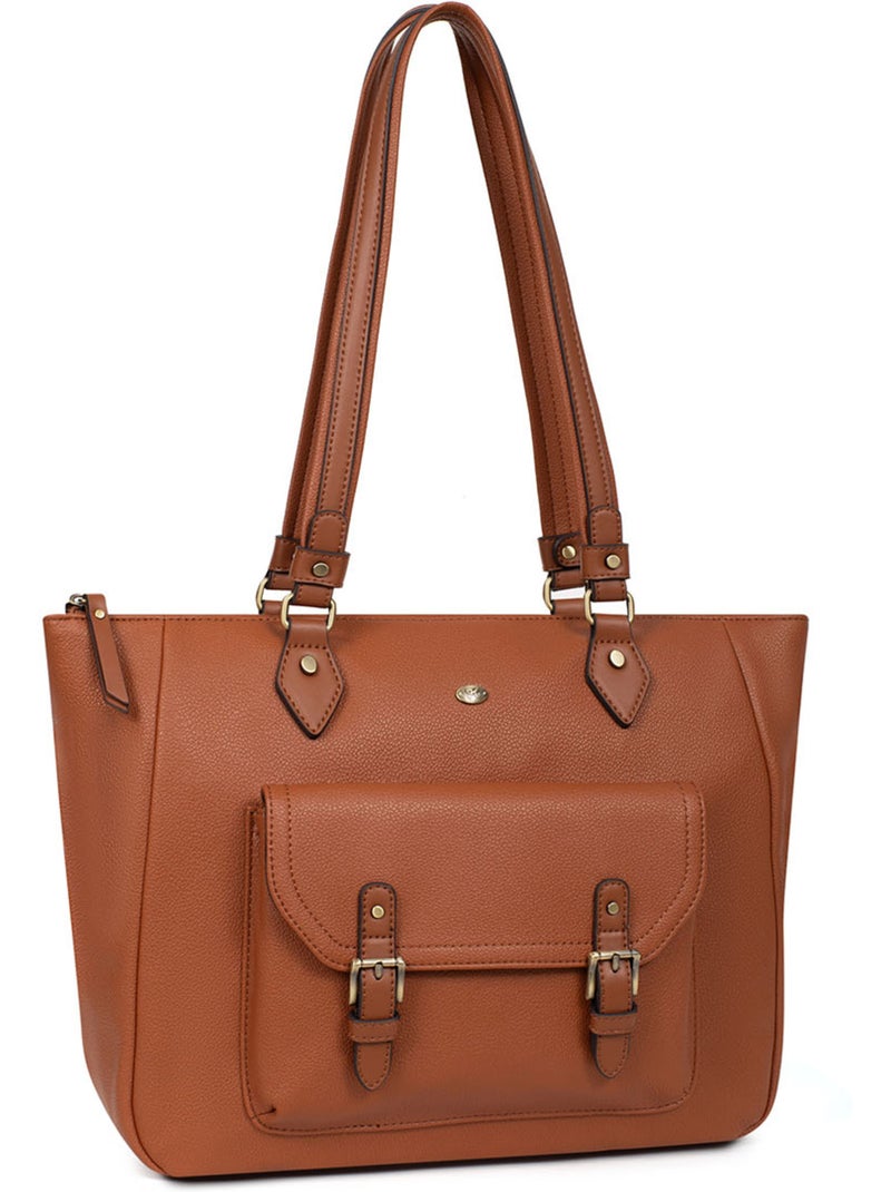 Bolsa de mano con asa para el hombro - a4 ronda hexagona Cognac - Kiabi