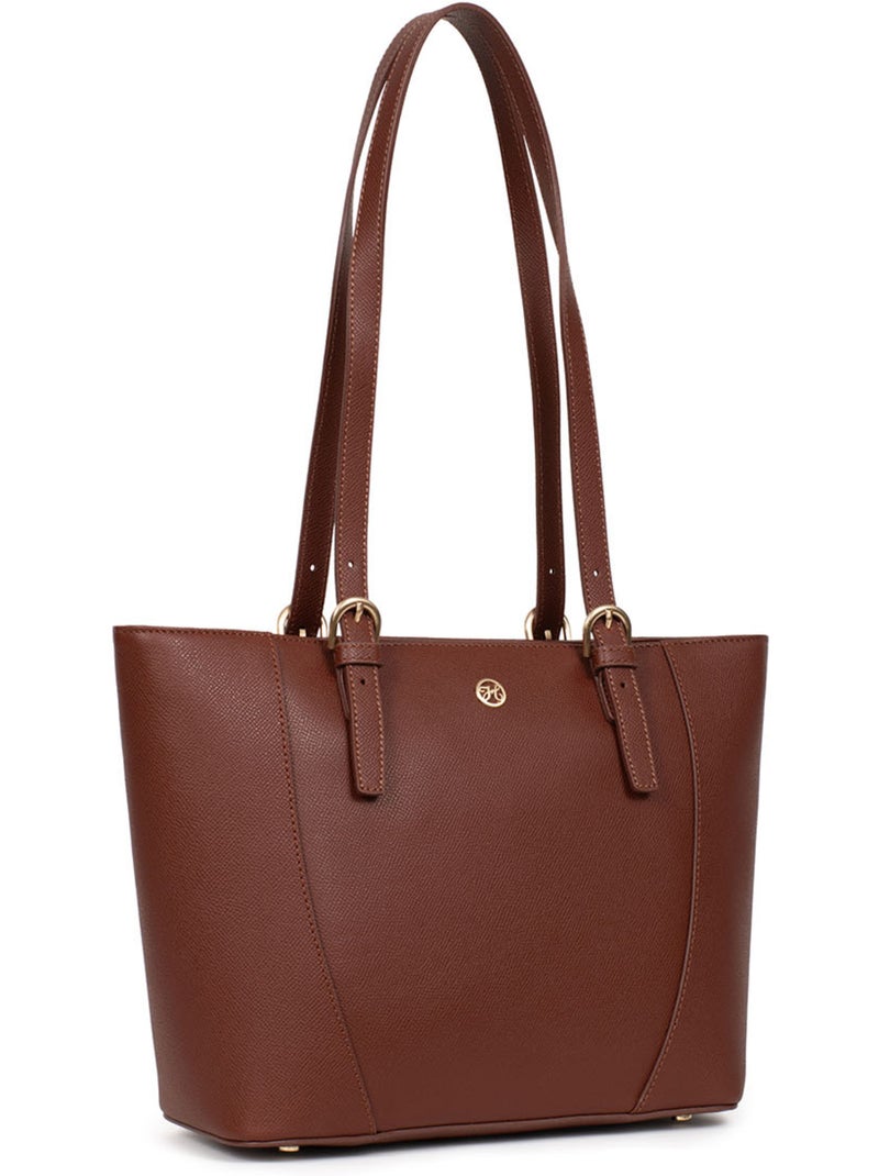 Bolsa de mano con asas - cuero aude hexagona Marrón - Kiabi