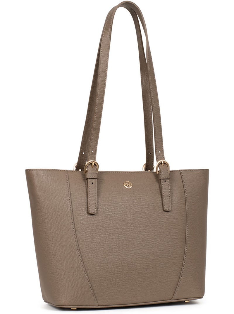 Bolsa de mano con asas - cuero aude hexagona Taupe - Kiabi