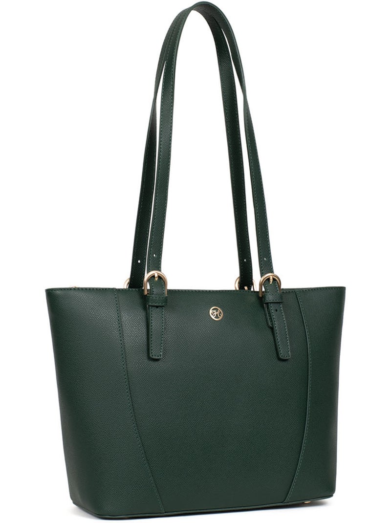 Bolsa de mano con asas - cuero aude hexagona Verde oscuro - Kiabi