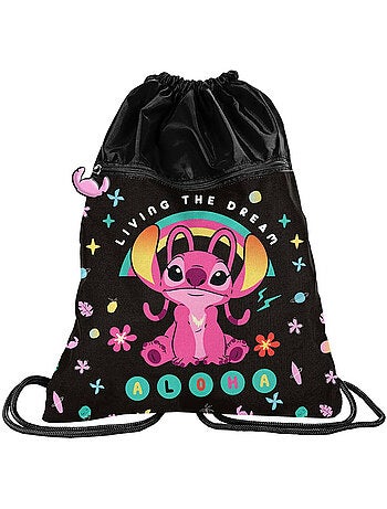 Bolsa de piscina con cordón stitch 45 cm – rosa 2 bolsillos lilo y stitch
