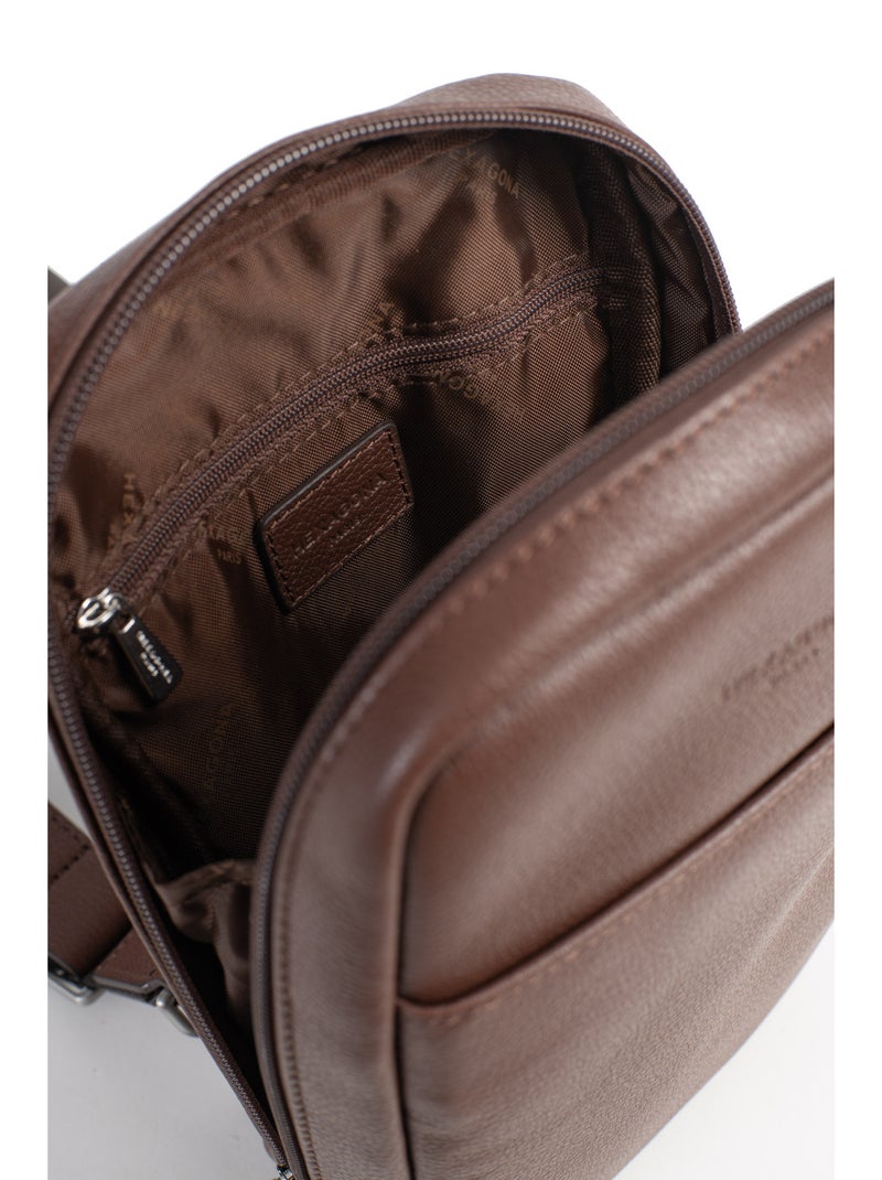 Bolsa monobretelle - cuero confort hexagona Marrón chocolate - Kiabi