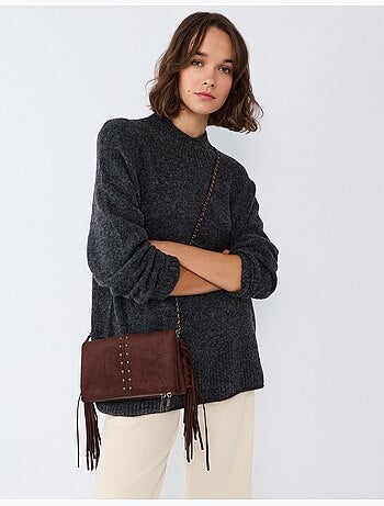 Bolso bandolera con flecos y tachuelas, mo fashion
