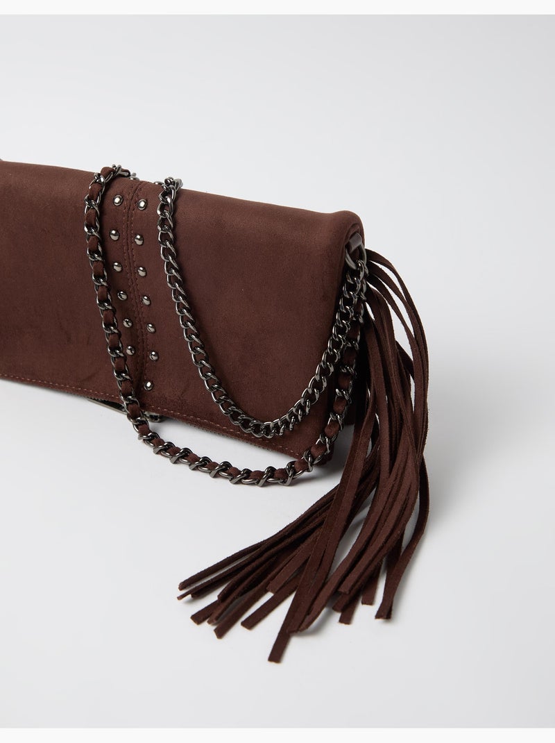 Bolso bandolera con flecos y tachuelas, mo fashion Marrón - Kiabi