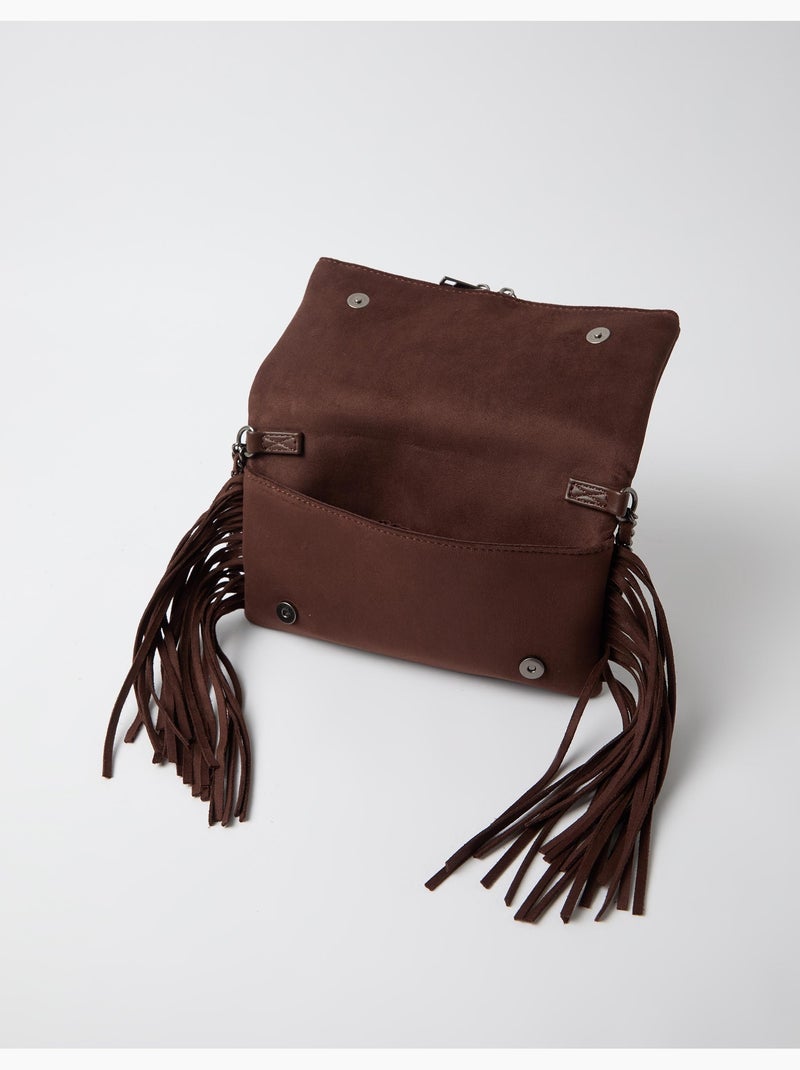 Bolso bandolera con flecos y tachuelas, mo fashion Marrón - Kiabi