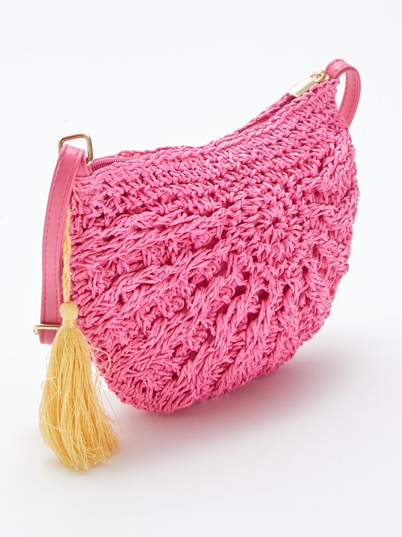 Bolso bandolera efecto mimbre trenzado ROSA - Kiabi