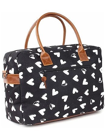 Bolso cambiador blanco y negro con colchón, corazones - Kidzroom