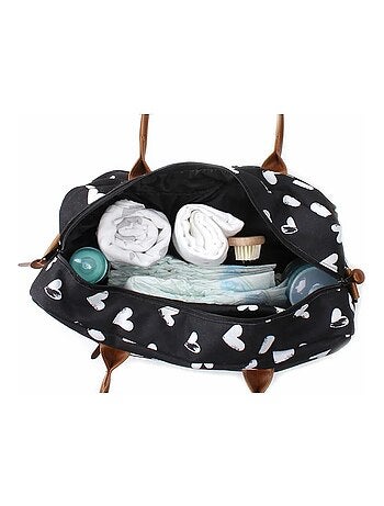 Bolso cambiador blanco y negro con colchón, corazones - Kidzroom