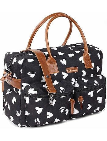 Bolso cambiador blanco y negro con colchón, corazones | Kidzroom