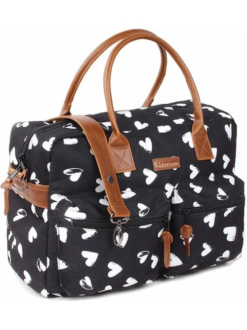 Bolso cambiador blanco y negro con colchón, corazones | Kidzroom - Kiabi
