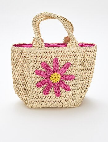 Bolso cesta con parche de flor