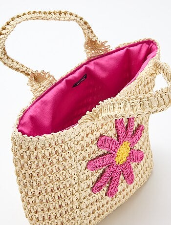 Bolso cesta con parche de flor