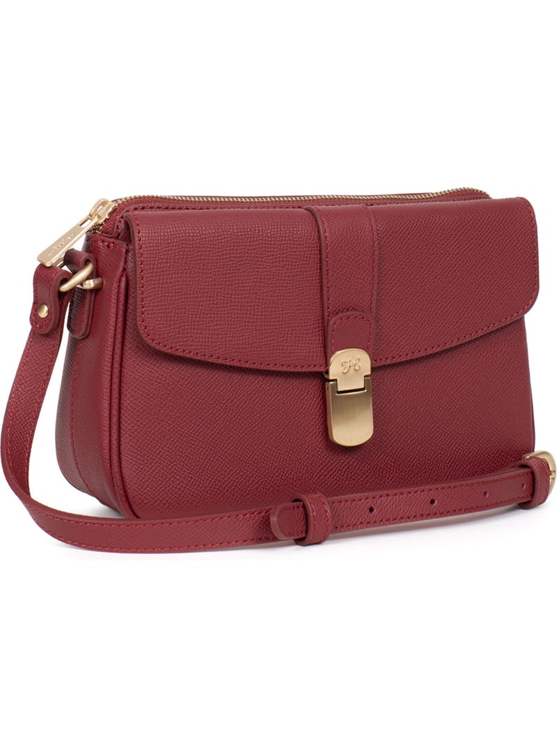 Bolso cruzado - cuero aude hexagona Rojo carmín - Kiabi