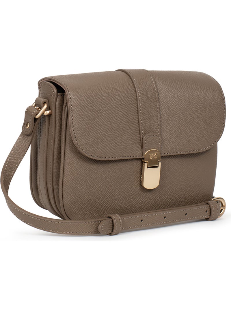 Bolso cruzado - cuero aude hexagona Taupe - Kiabi