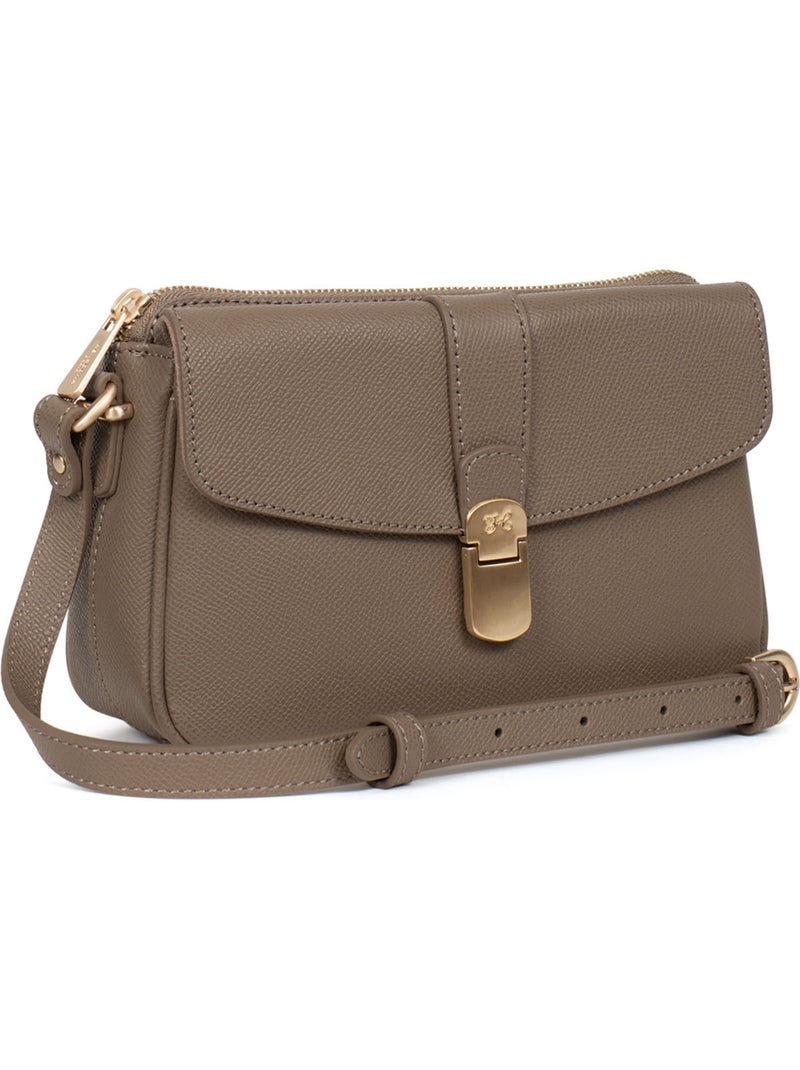 Bolso cruzado - cuero aude hexagona Taupe - Kiabi