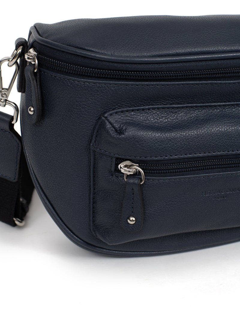 Bolso cruzado - cuero confort hexagona Azul marino - Kiabi