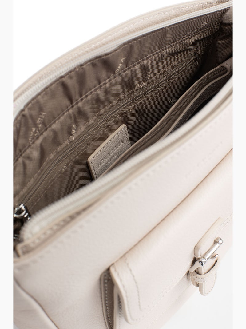 Bolso cruzado - cuero mirabelle hexagona Marfil - Kiabi