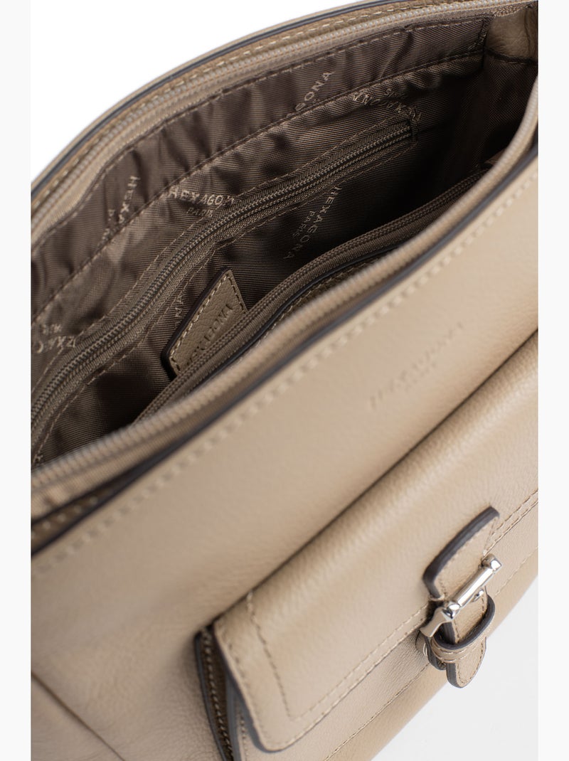 Bolso cruzado - cuero mirabelle hexagona Marrón glaseado - Kiabi