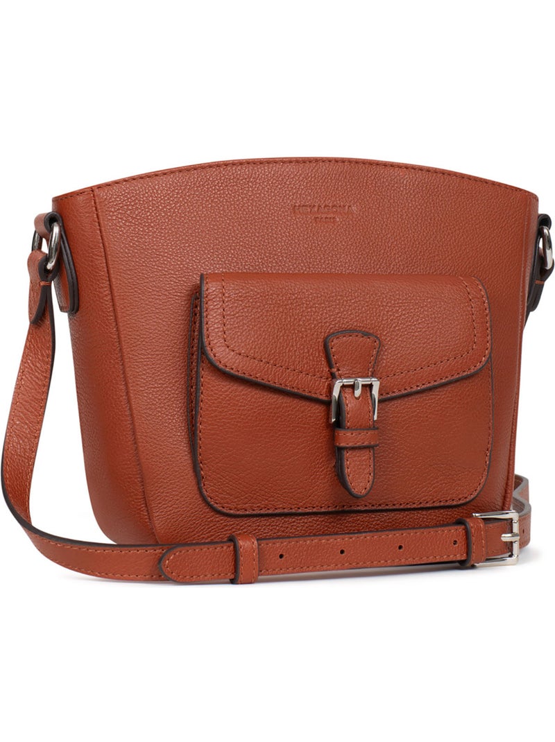 Bolso cruzado - cuero mirabelle hexagona Marrón - Kiabi