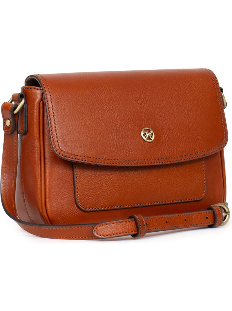Bolso cruzado - cuero ondine hexagona Cognac - Kiabi