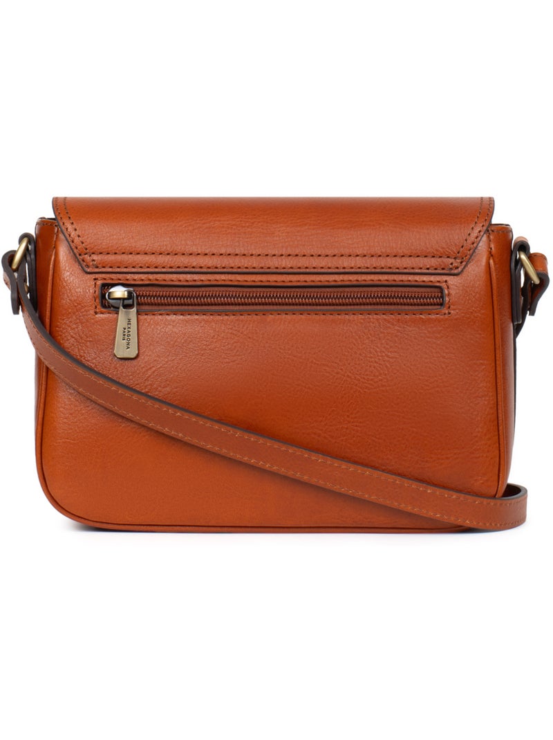 Bolso cruzado - cuero ondine hexagona Cognac - Kiabi