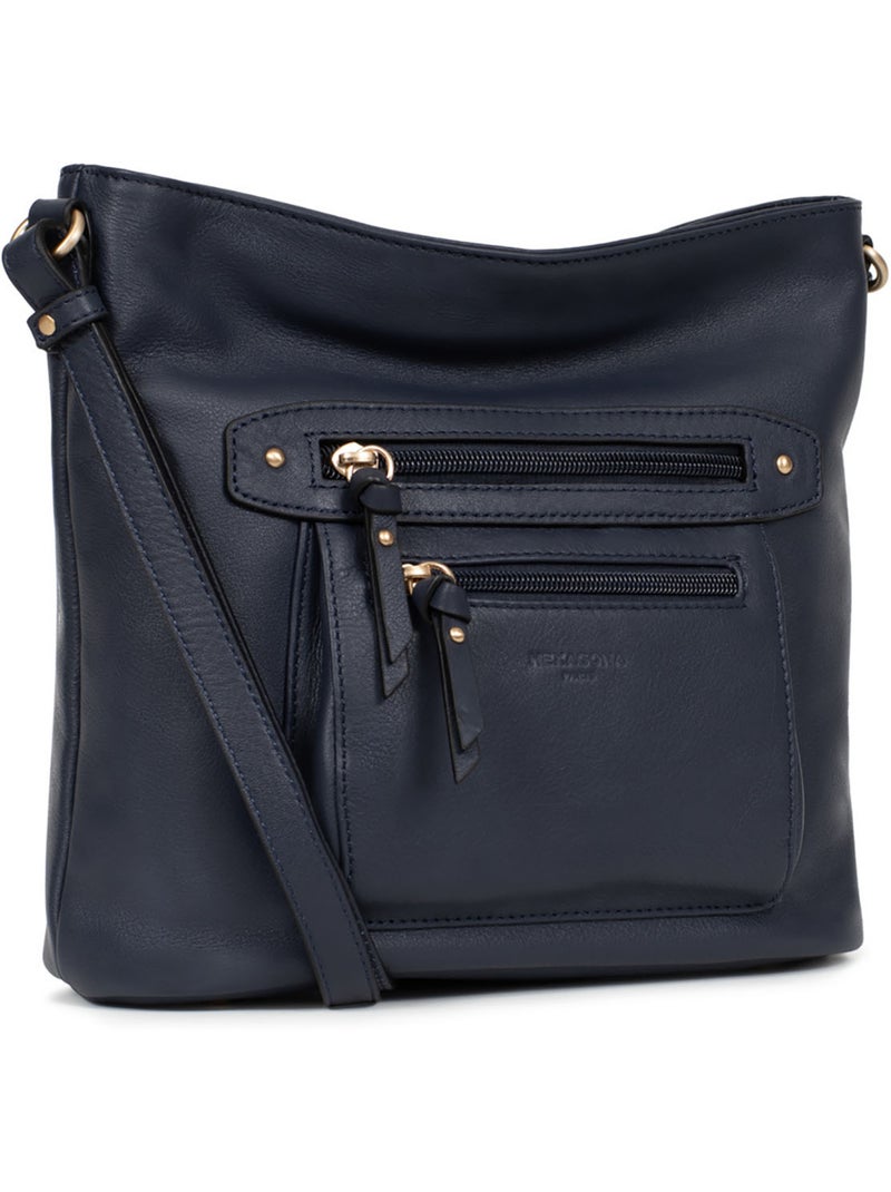 Bolso cruzado - cuero taima hexagona Azul noche - Kiabi
