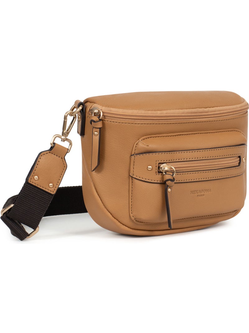 Bolso cruzado - cuero taima hexagona Marrón habano - Kiabi