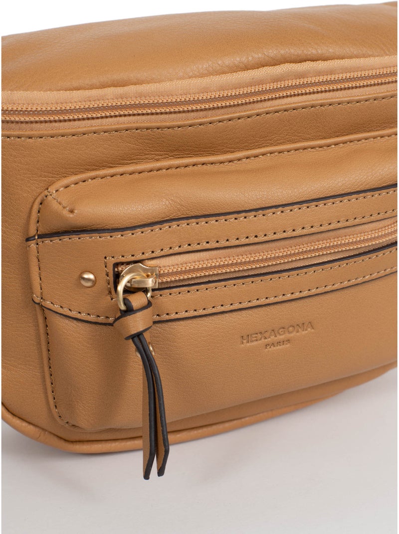 Bolso cruzado - cuero taima hexagona Marrón habano - Kiabi