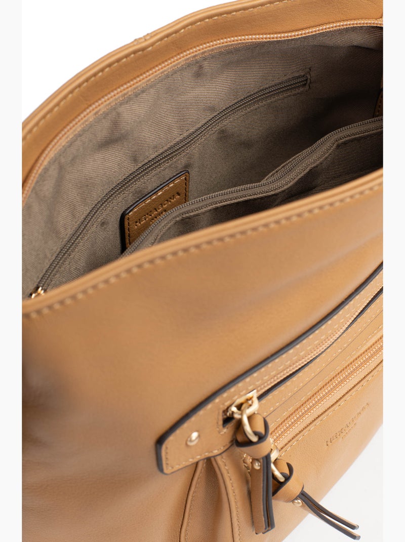 Bolso cruzado - cuero taima hexagona Marrón habano - Kiabi